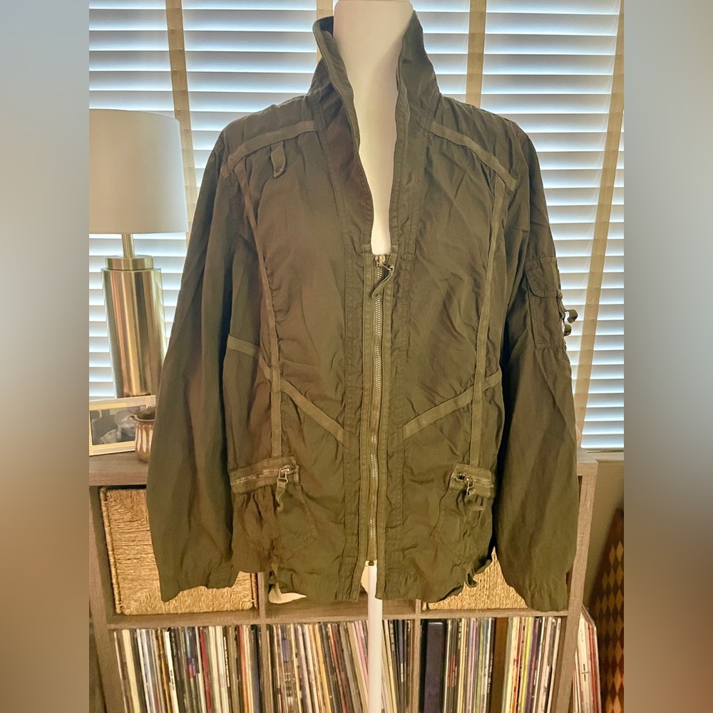 Marina Rinaldi Size 27 Green 100% Cotton Utility Jacket